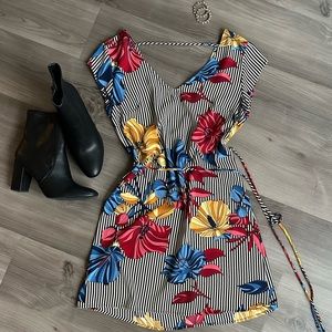 Striped and Floral Print Dress